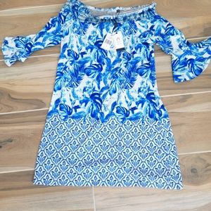 Cabana Life Dress, size small, blue and white